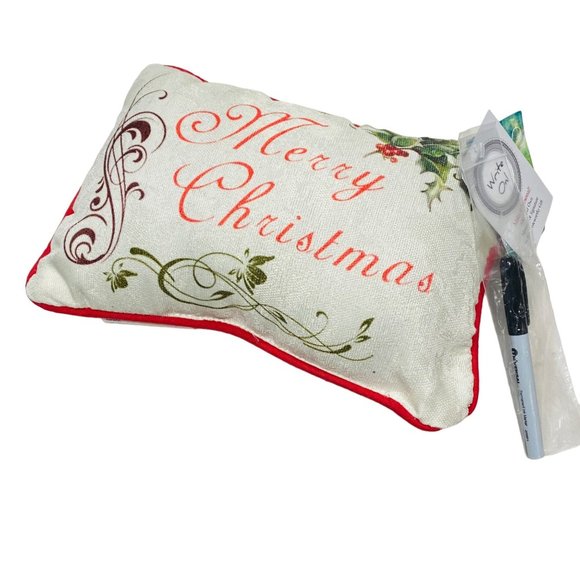 Merry Christmas Postcard Reversible Write On Personalize It Holiday Word Pillow - Picture 1 of 4